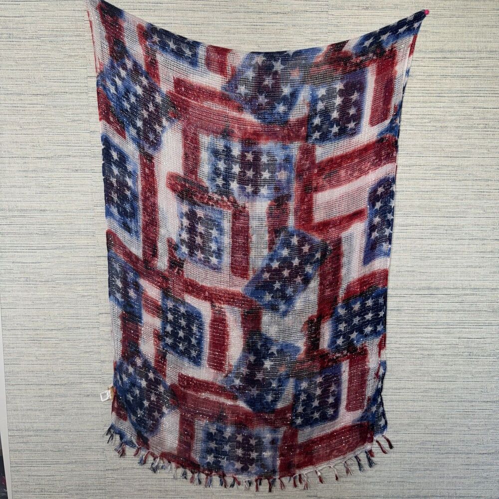 Rare Collection 18 American Flag Scarf Wrap Large Shimmer Patriotic 250th Vote